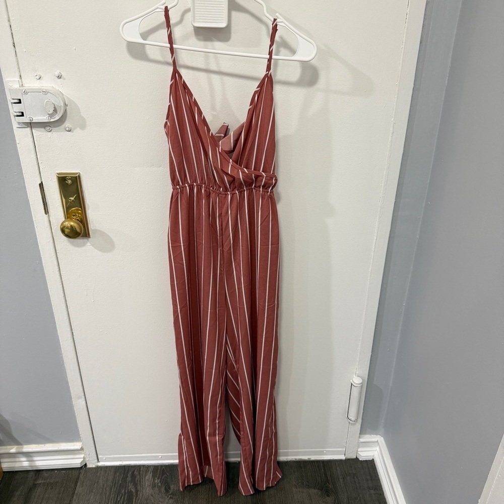 SHEIN Pink Stripe Cropped Jumpsuit
